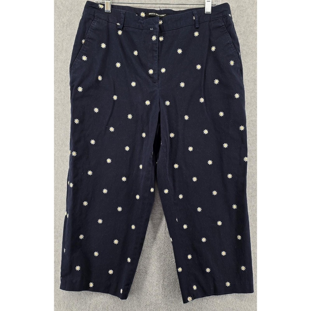 Briggs New York Navy Daisy Capri Pants Womens Sz 14 Crop Embroidered Beachy